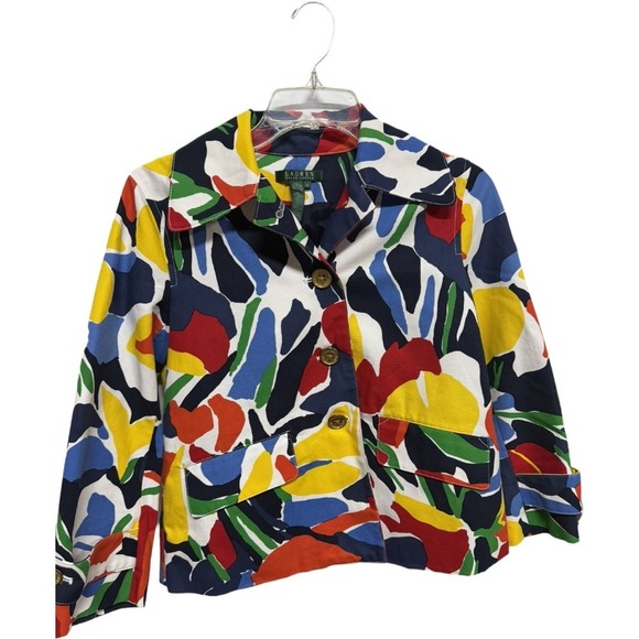 Lauren Ralph Lauren Jackets & Blazers - Lauren Ralph Lauren Blazer Jacket Abstract Floral Red Blue Yellow Camo Small Art